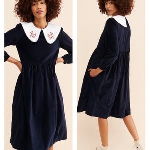 MEADOWS | Pasque Midi Dress Dark Blue Long Sleeve Velvet Modest